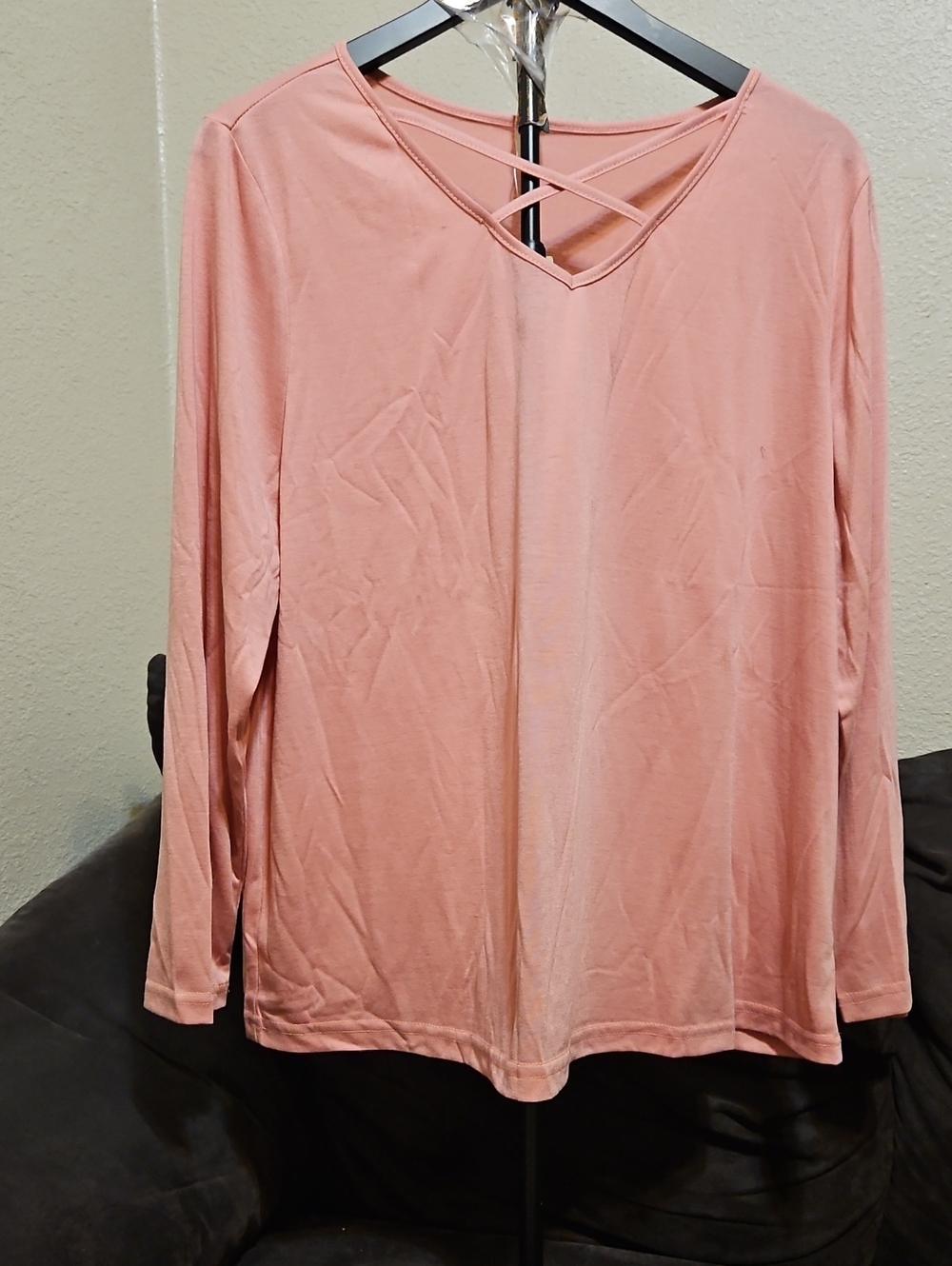 Crisscross V-Neck Long Sleeve Top - Dusty Rose